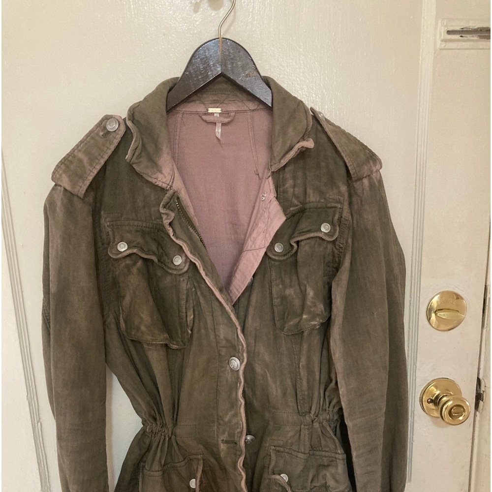 Free People army green anorak style denim jacket